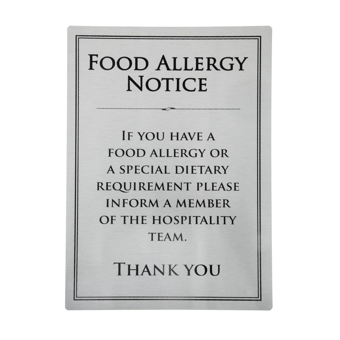 Brushed Steel Food allergy sign A4