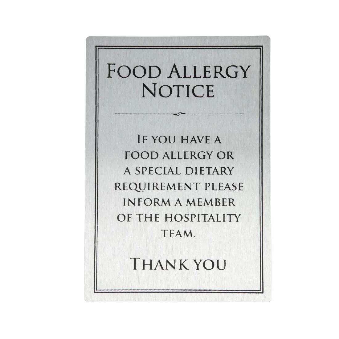 Brushed Steel Food allergy sign A5
