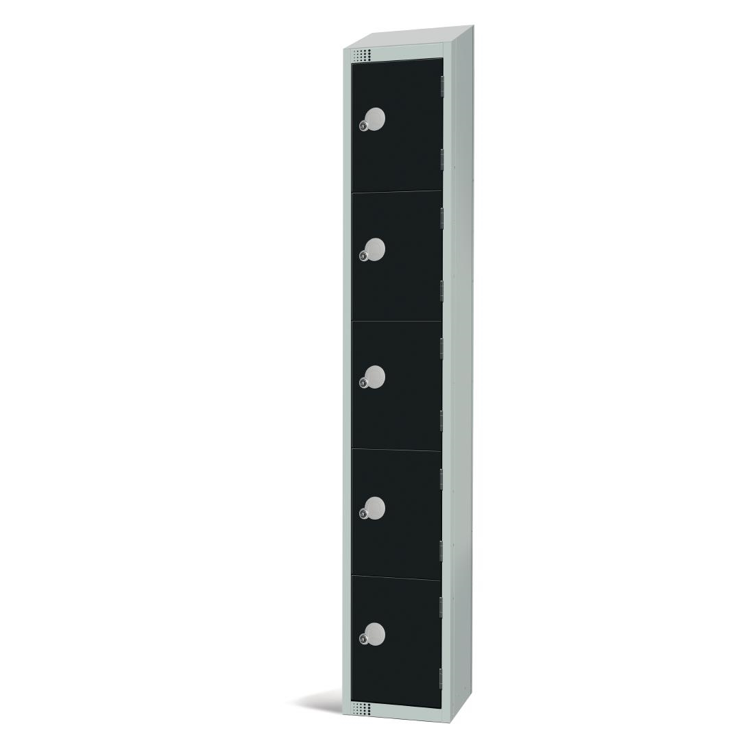 Elite Five Door Coin Return Locker with Sloping Top Black