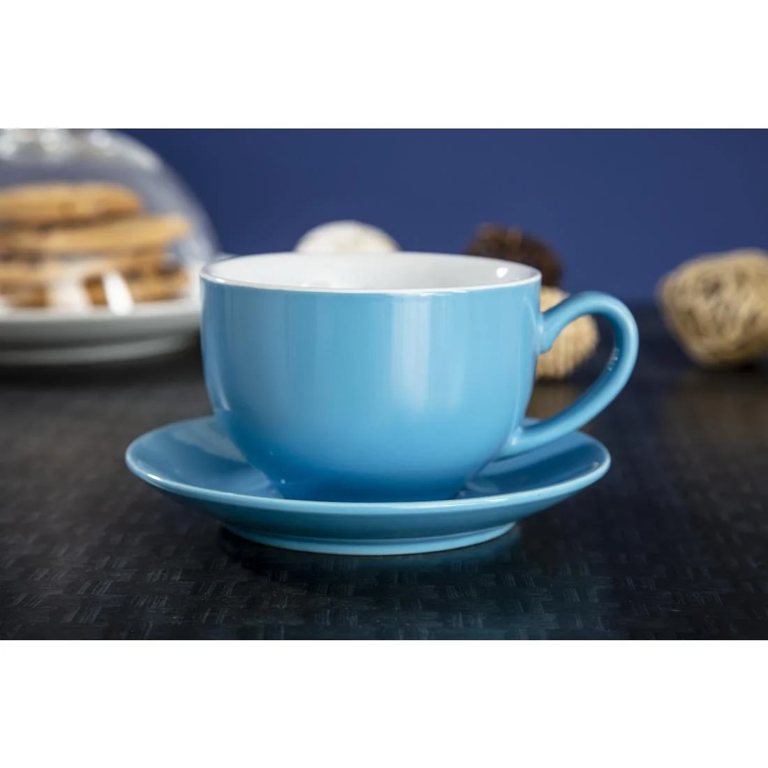 Olympia Cafe Cappuccino Cup Blue 340ml - Image 6