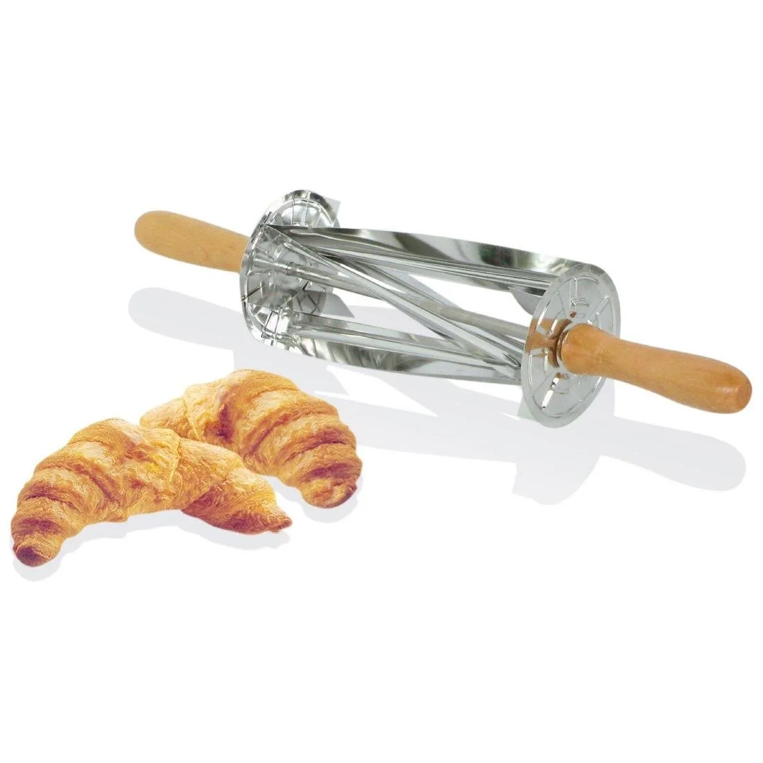 Gobel Stainless Steel Croissant Roller Cutter with Wooden Handle 510x95x95mm - Image 2