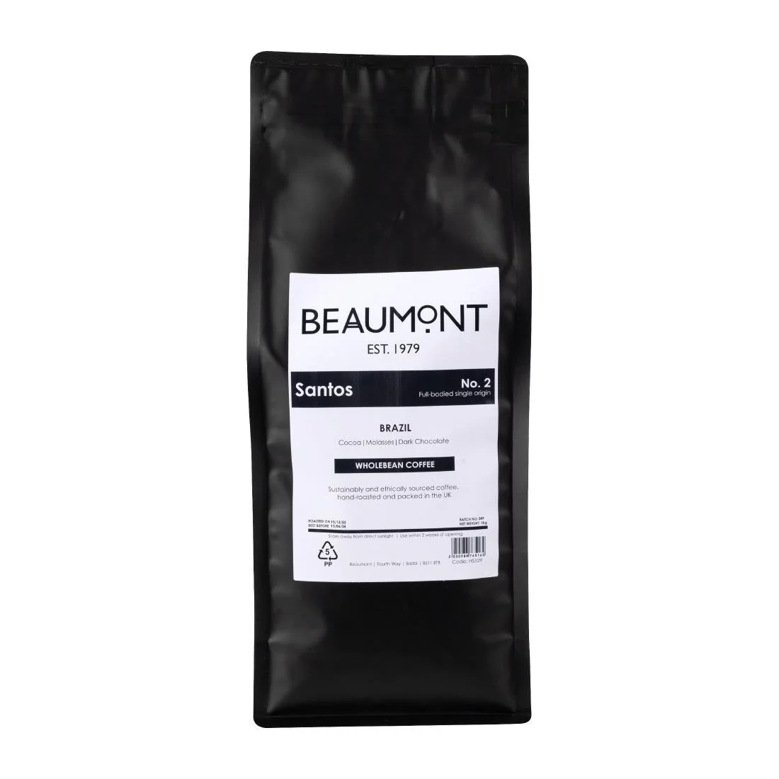Beaumont No.2 Santos Coffee Beans 1kg - Image 1