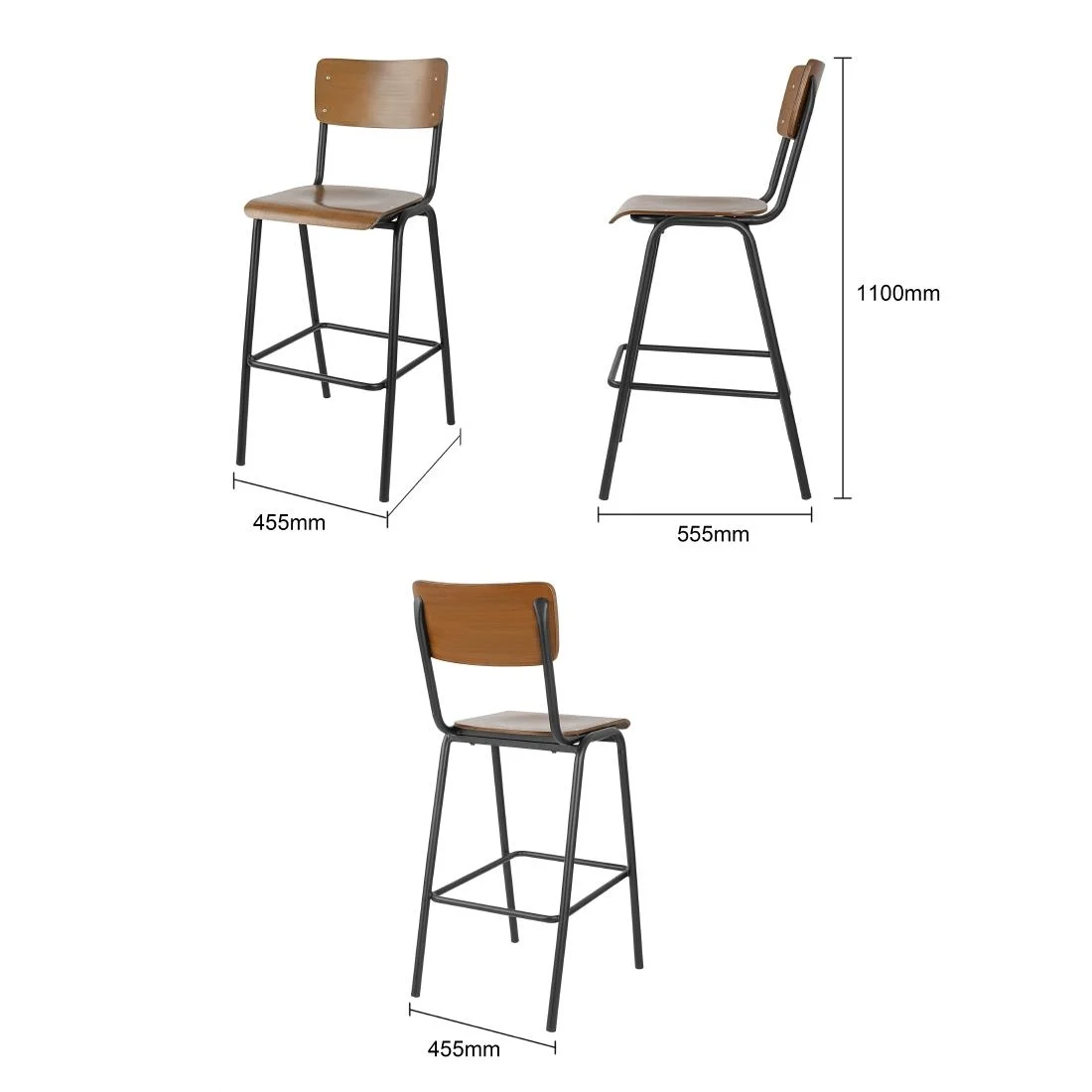 Bolero Cantina Back Rest High Stool with Seat Pad Dark Walnut Effect - Image 5