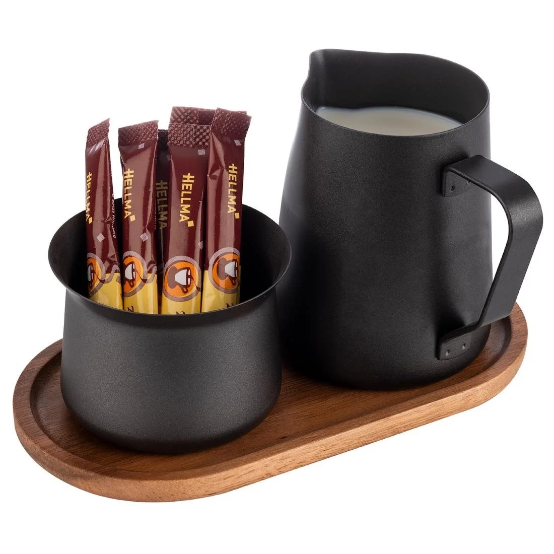 APS Acacia Wood And Stainless Steel Milk and Sugar Set - Image 4