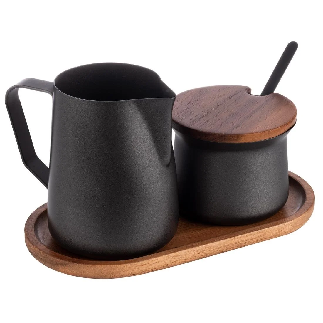 APS Acacia Wood And Stainless Steel Milk and Sugar Set - Image 1