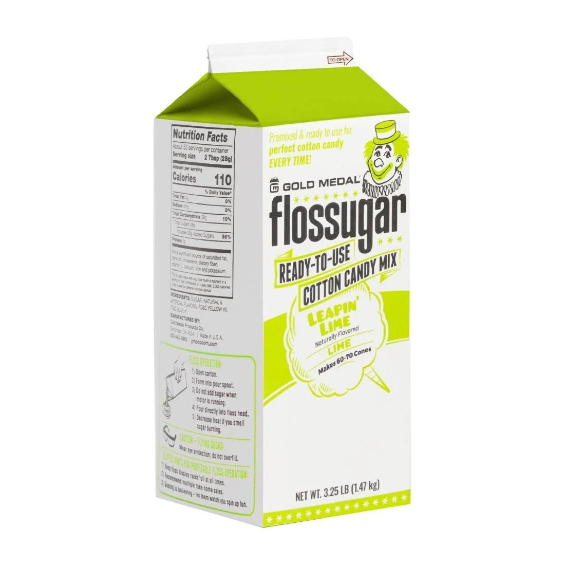 Flossugar Lime Ready to Use Cotton Candy Mix 1.47kg - Image 2