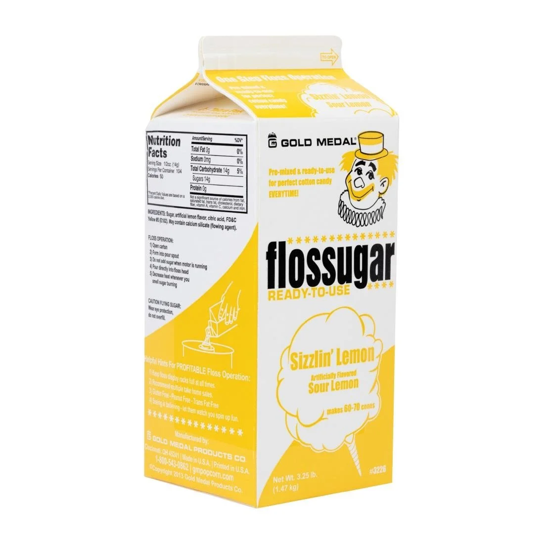 Flossugar Sour Lemon Ready to Use Cotton Candy Mix 1.47kg - Image 2