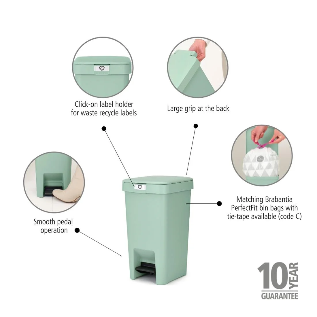 Brabantia StepUp Pedal Bin Jade Green 10Ltr - Image 5