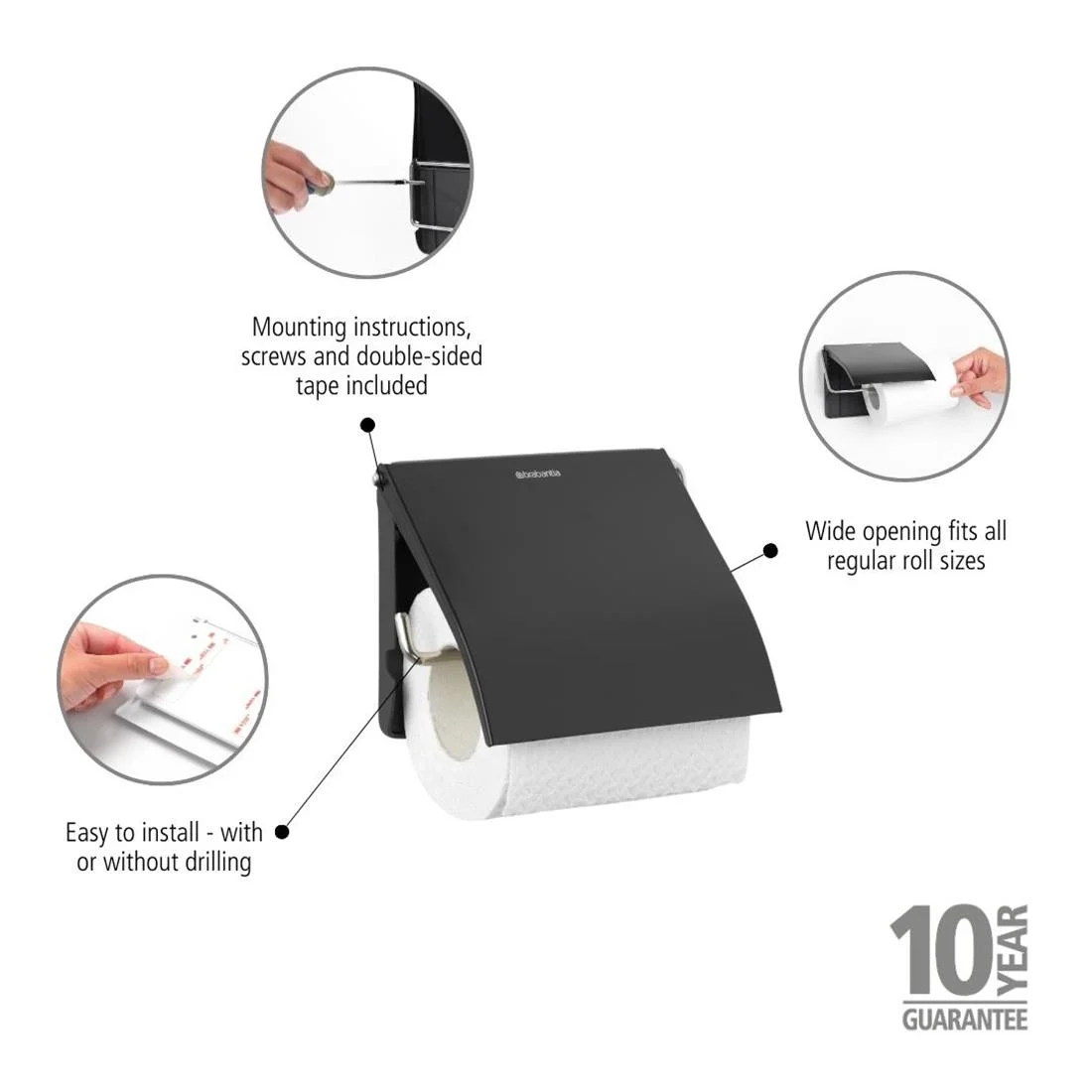 Brabantia Renew Toilet Roll Holder Matt Black - Image 3