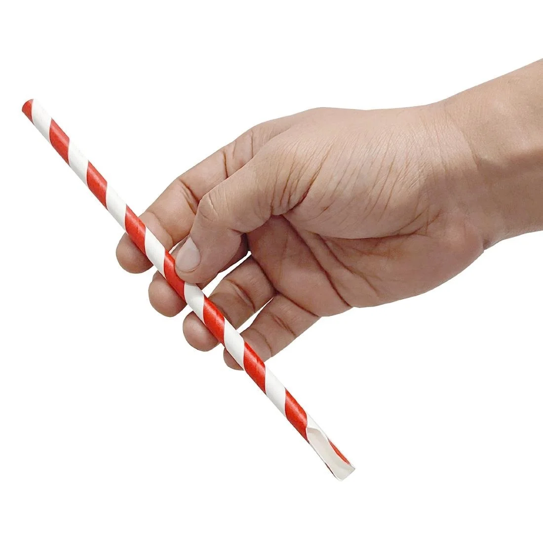 Fiesta Compostable Paper Spoon Straw Red & White Stripe 210x8mm (250 Pack) - Image 3