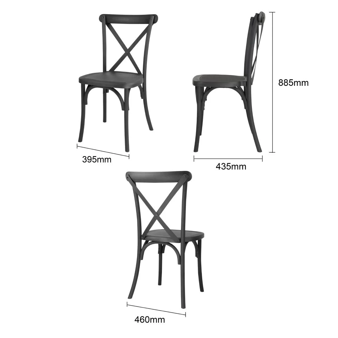Bolero Manhattan Cross-Back Resin Chairs Black (4 Pack) - Image 5