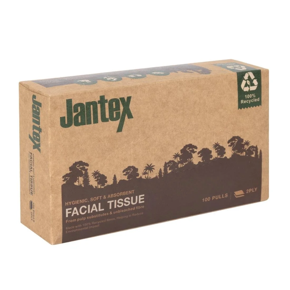 Jantex Green 100% Recycled Facial Tissues 100 Sheets (36 Pack) - Image 3
