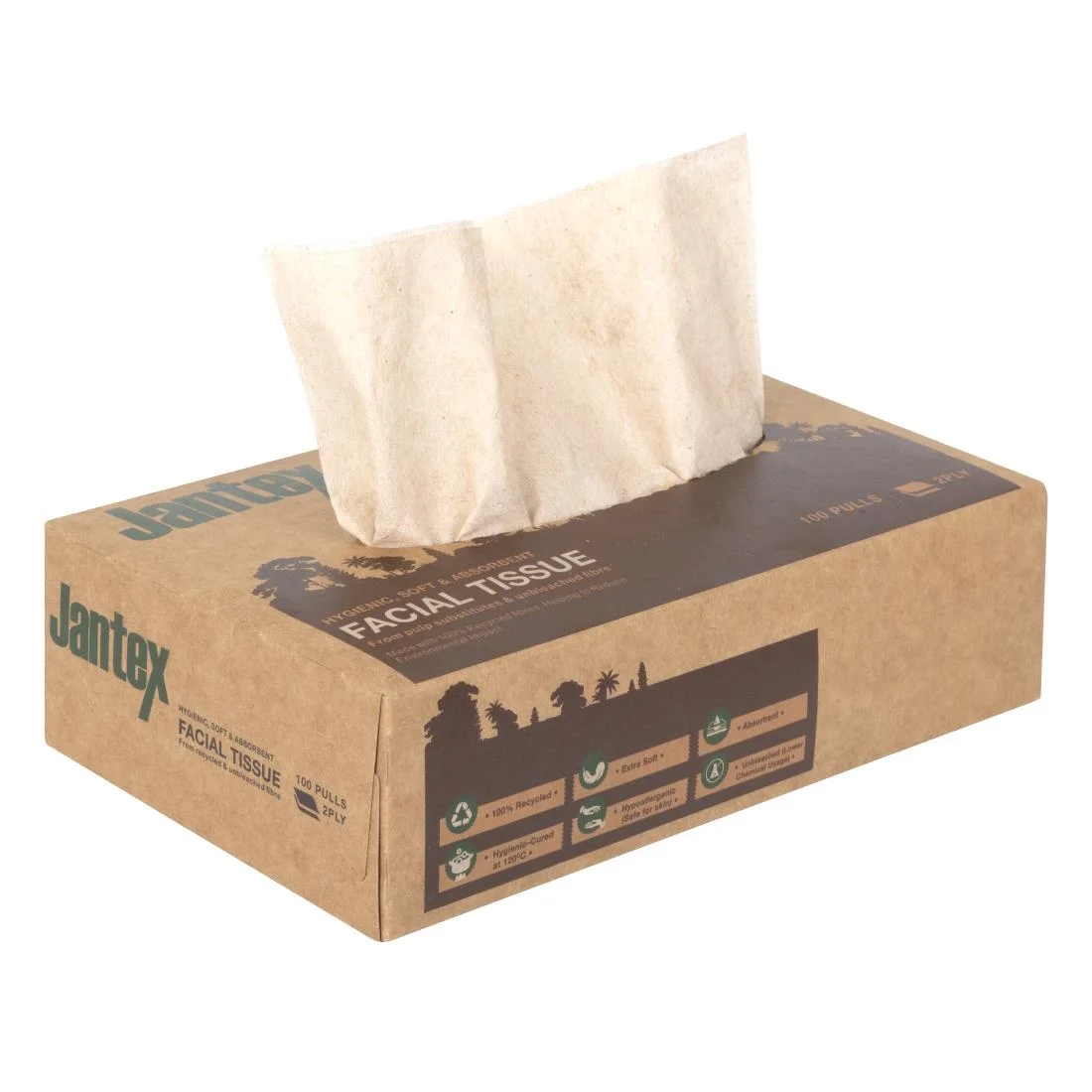 Jantex Green 100% Recycled Facial Tissues 100 Sheets (36 Pack)