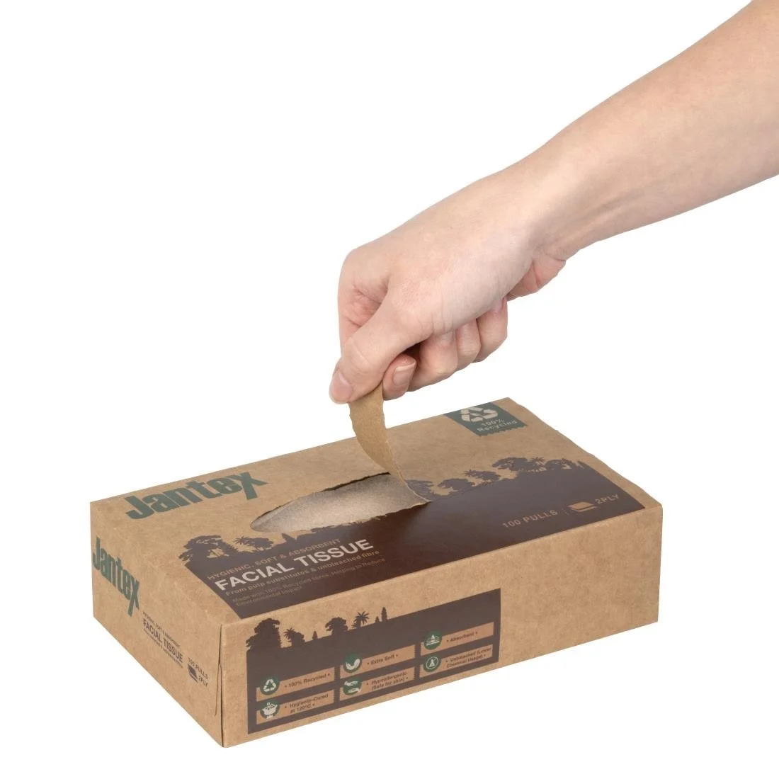 Jantex Green 100% Recycled Facial Tissues 100 Sheets (36 Pack) - Image 5