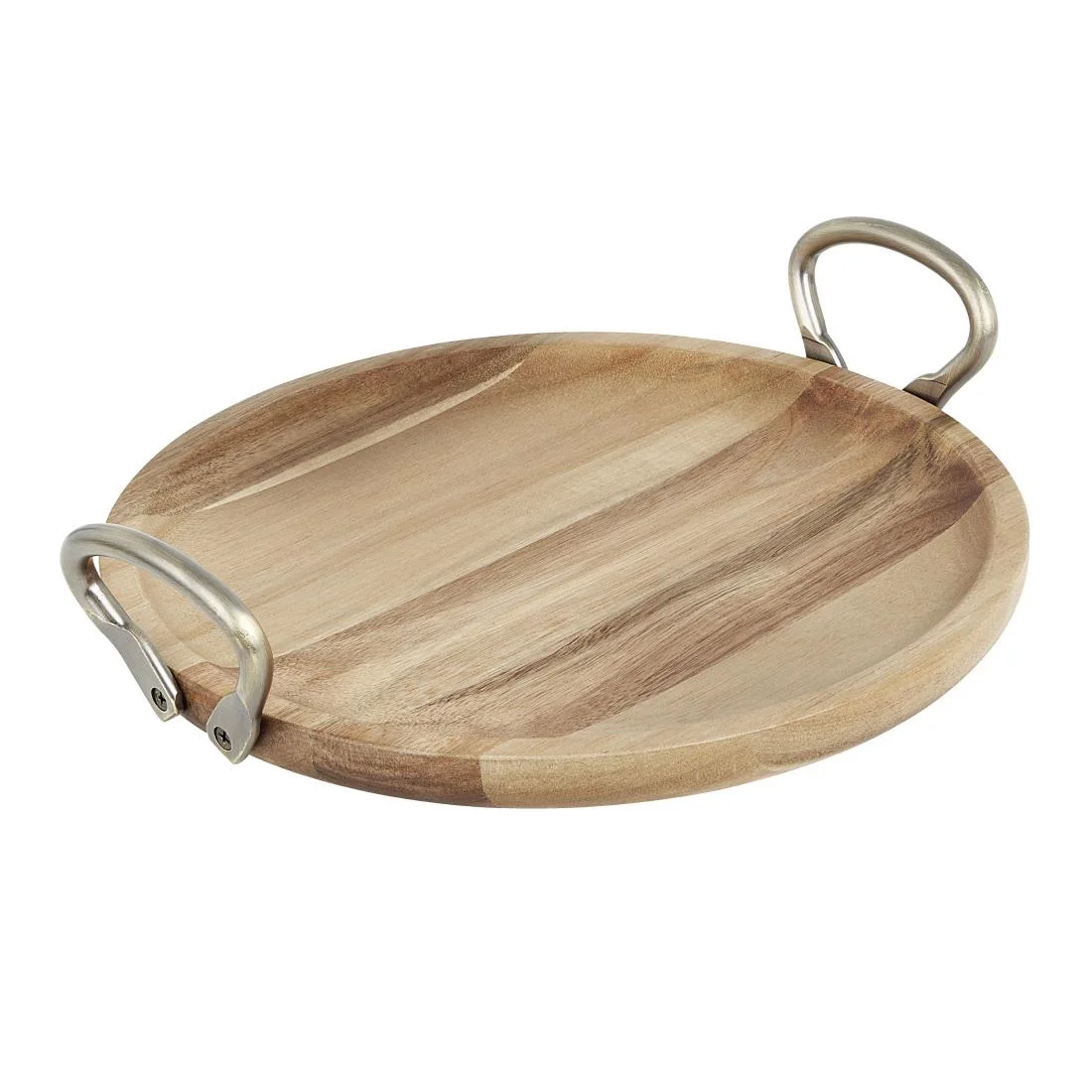 Olympia Round Dish Acacia Wood Metal Handles 345x305x80mm - Image 2