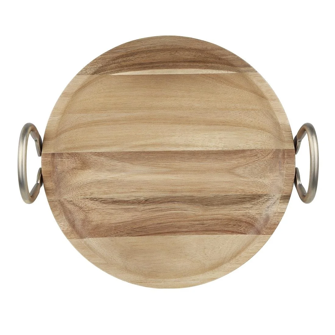 Olympia Round Dish Acacia Wood Metal Handles 345x305x80mm - Image 3