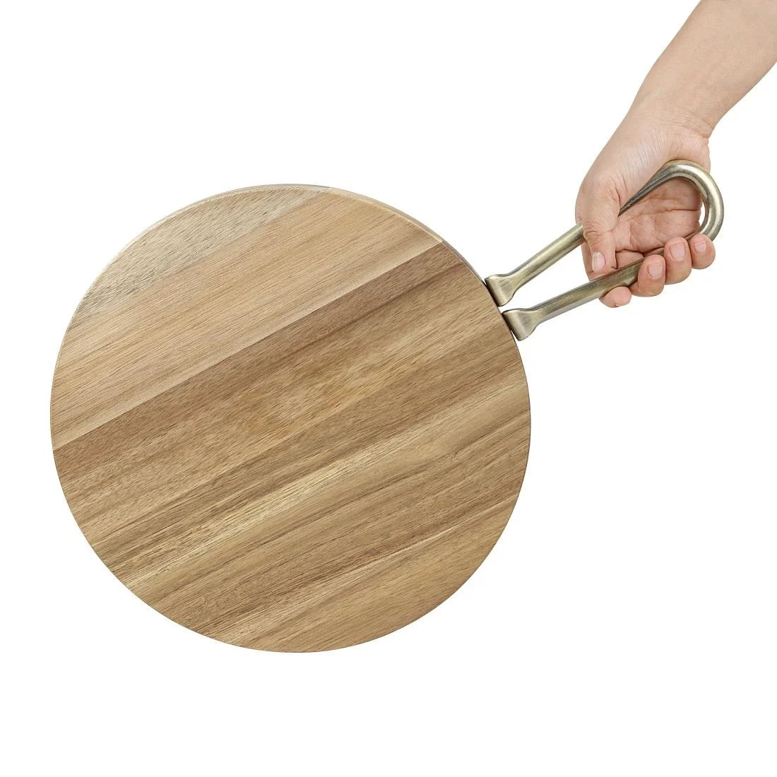Olympia Round Paddle Board Acacia Wood Metal Handle 458x305mm - Image 5