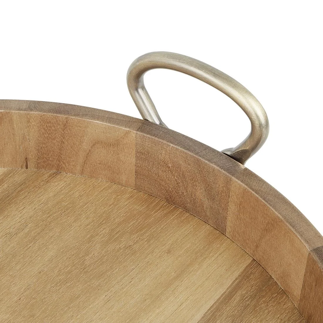 Olympia Round Tray Acacia Wood with Metal Handles 440x405x100mm - Image 4