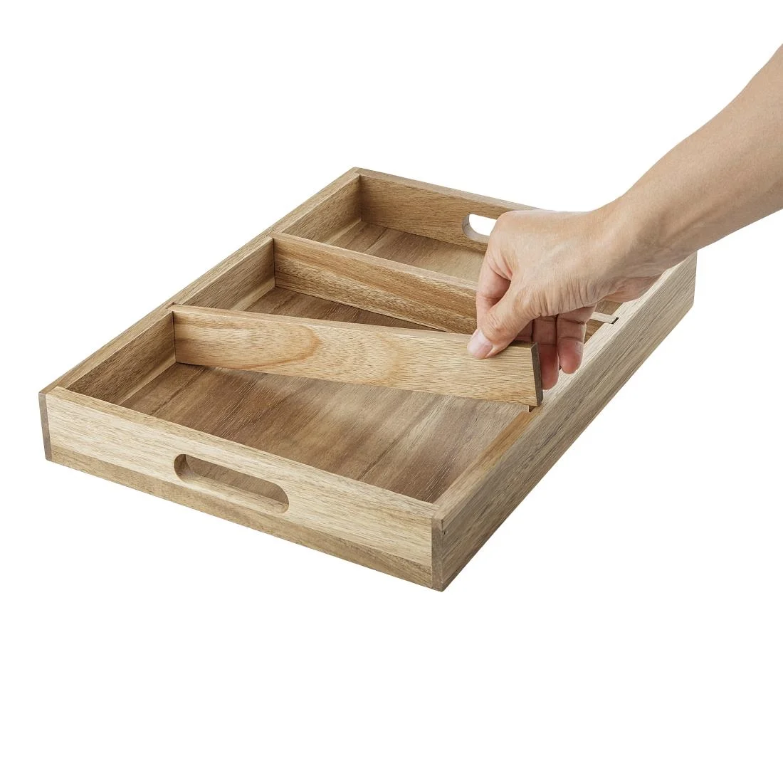 Olympia 3 Section Cutlery Tray Acacia Wood - Image 3