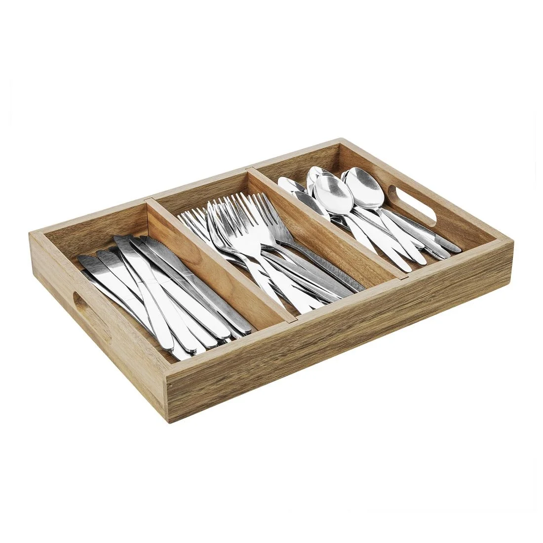 Olympia 3 Section Cutlery Tray Acacia Wood - Image 4