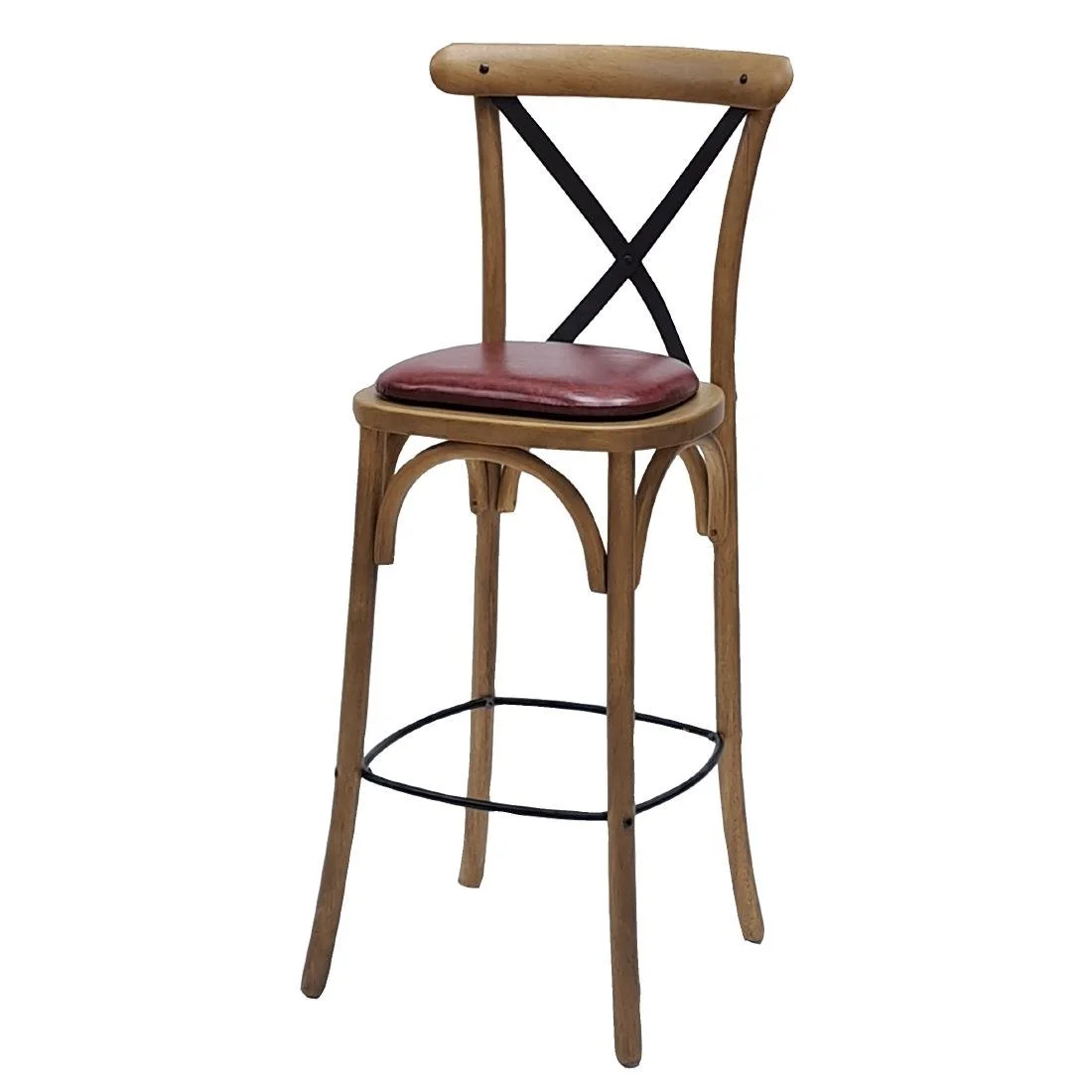 Bristol Bar Chair in Weathered Oak with Bison Bordeaux Seat - Image 1