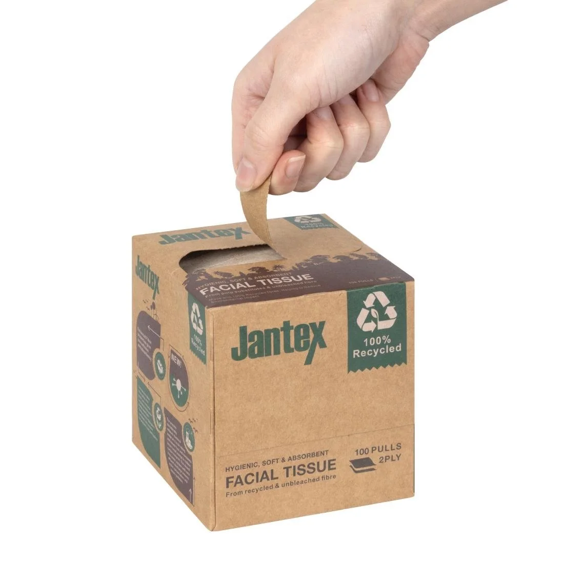 Jantex Green 100% Recycled Facial Tissue Cube 100 Sheets (36 Pack) - Image 5