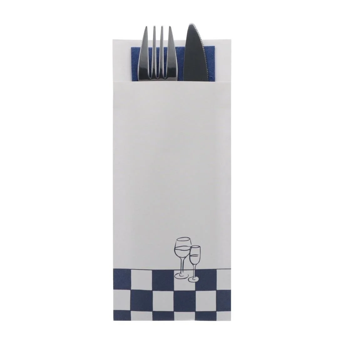 Europochette Classic Size Wine & Dine Cutlery Pouch with Blue 2ply Napkin (500 Pack) - Image 2