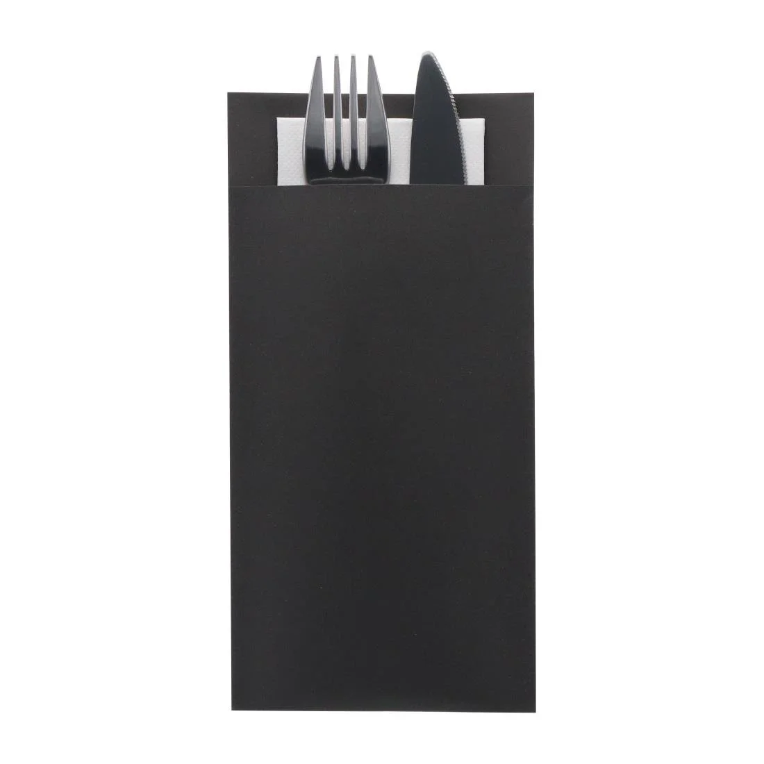 Europochette Royal Size Black Cutlery Pouch with White Soft 2ply Napkin (250 Pack) - Image 2