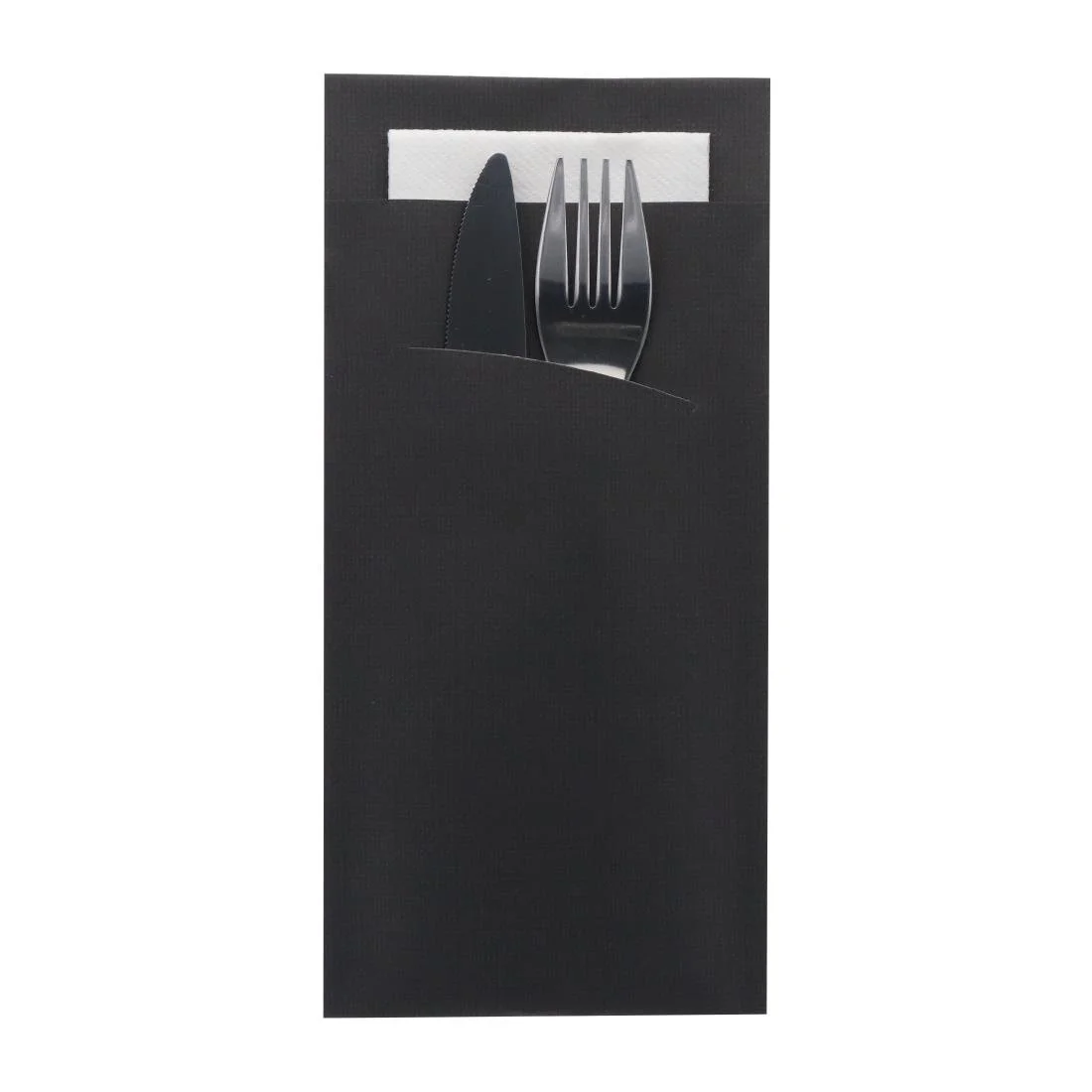 Europochette Extra Size Black Cutlery Pouch with White Airlaid Napkin (200 Pack) - Image 2