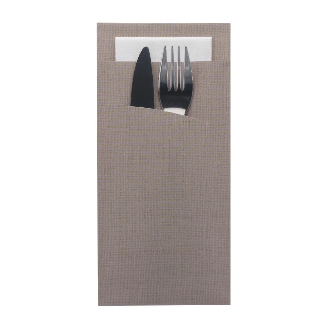 Europochette Extra Size Greige Cutlery Pouch with White Airlaid Napkin (200 Pack) - Image 2