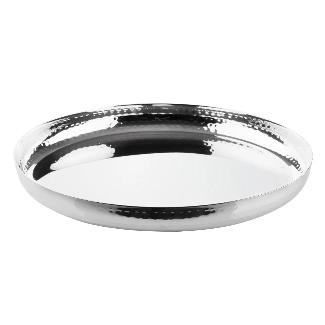 Olympia Hammered Stainless Steel Round Tray 320x35mm - Image 1