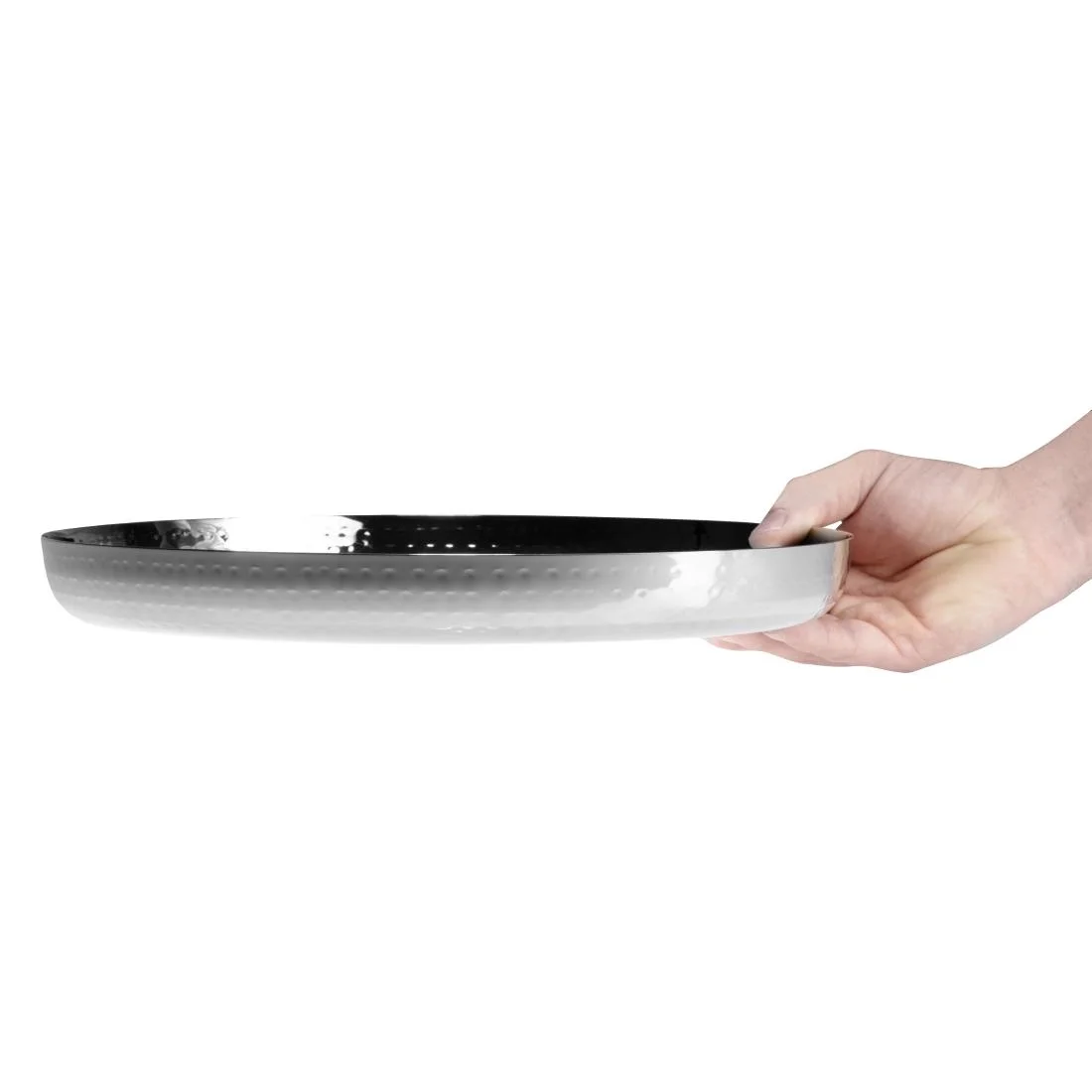 Olympia Hammered Stainless Steel Round Tray 320x35mm - Image 5