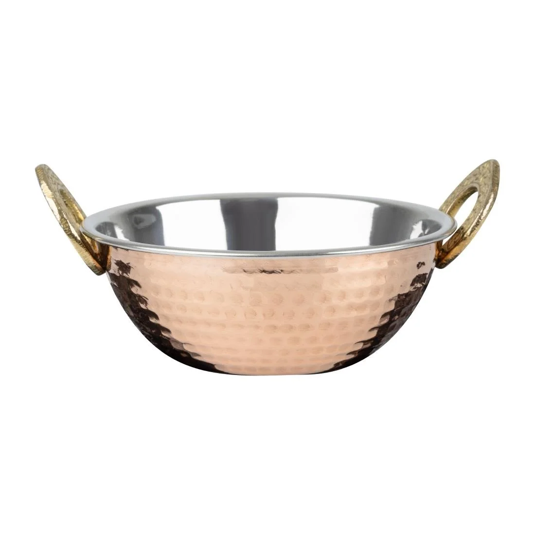 Olympia Copper Kadai Dish Stainless Steel Brass Handles 400ml - Image 1