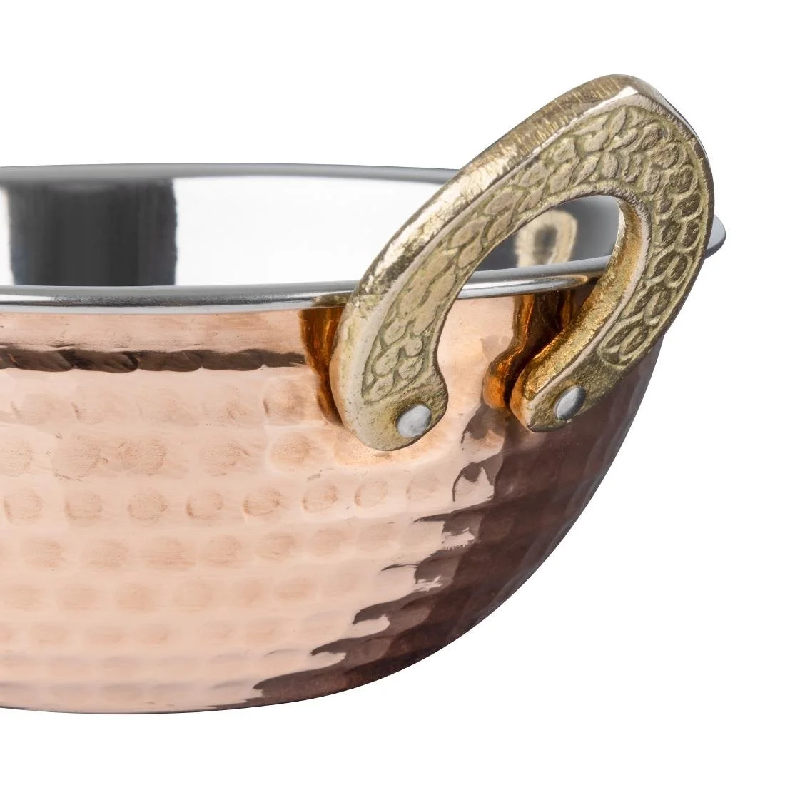Olympia Copper Kadai Dish Stainless Steel Brass Handles 400ml - Image 4