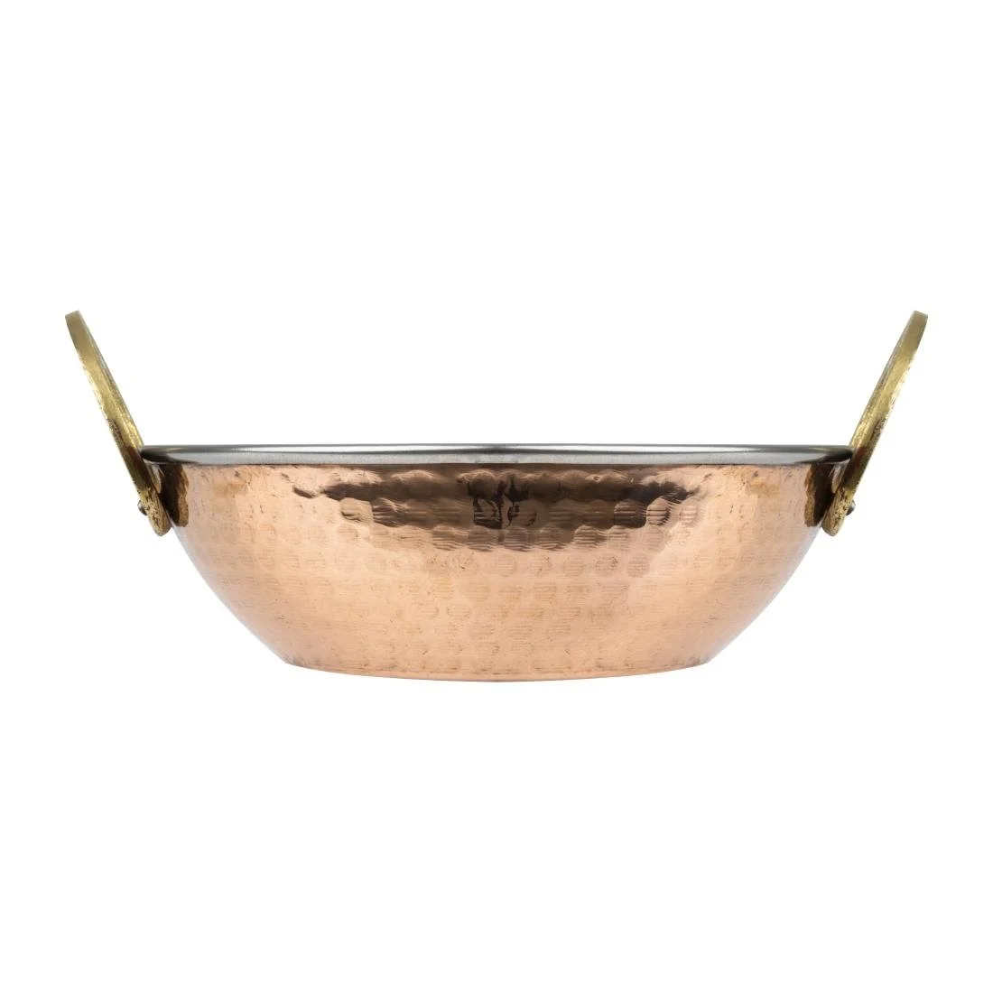 Olympia Copper Kadai Dish Stainless Steel Brass Handles 660ml - Image 3