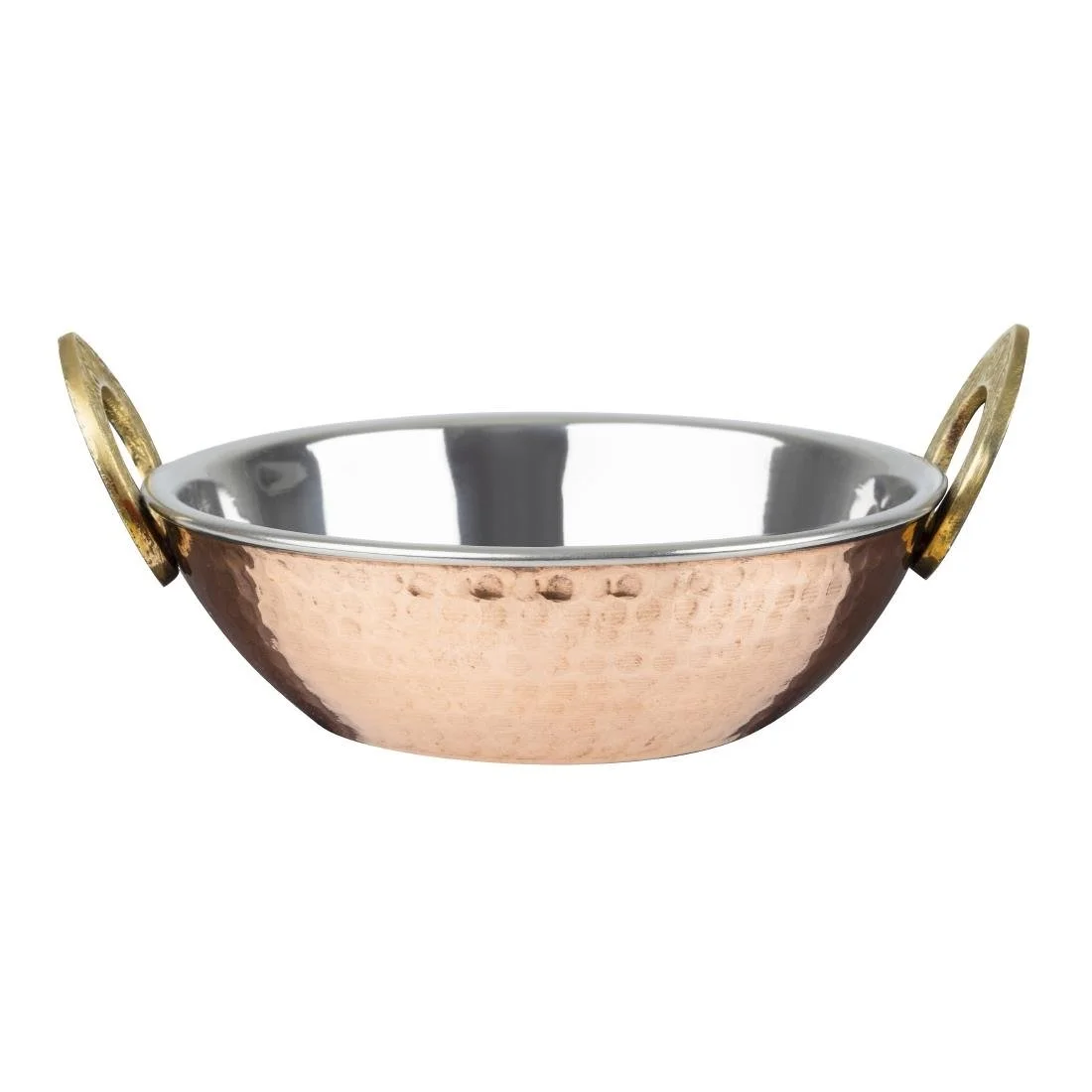 Olympia Copper Kadai Dish Stainless Steel Brass Handles 660ml - Image 1