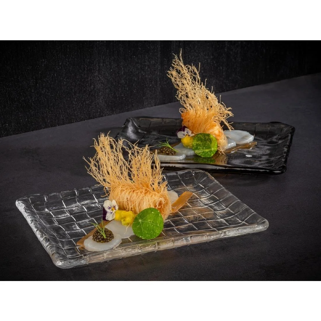 APS Takashi Sushi Board French Grey Glass 230x180mm - Image 2