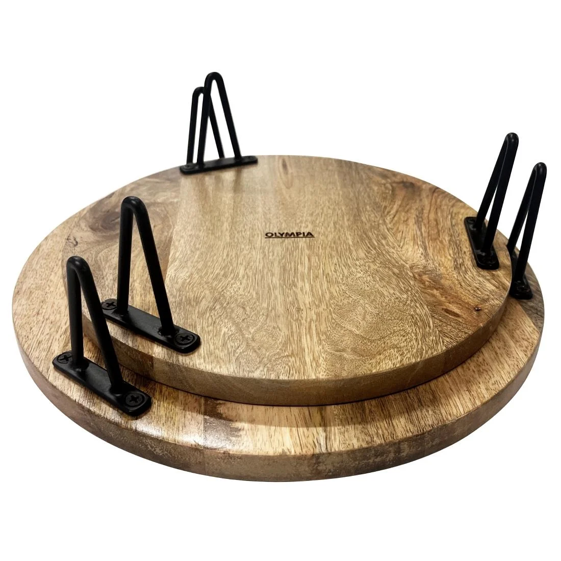 Olympia Round Display Stand Mango Wood with Metal Legs 300x80mm - Image 3
