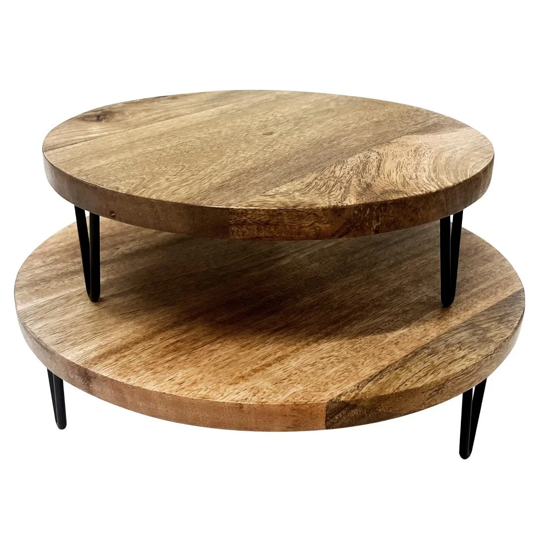 Olympia Round Display Stand Mango Wood with Metal Legs 300x80mm - Image 2