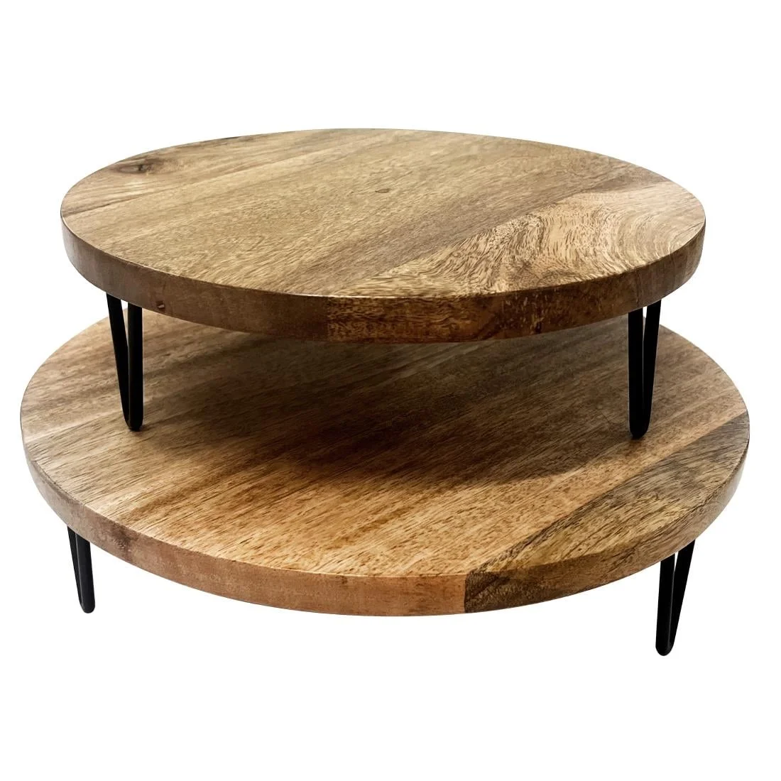 Olympia Round Display Stand Mango Wood with Metal Legs 250x80mm - Image 3