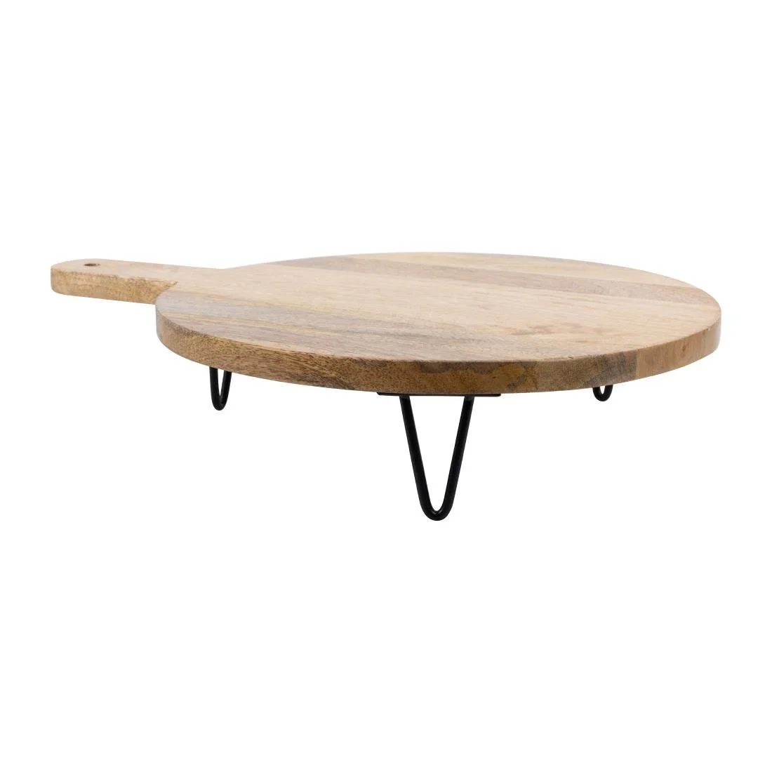 Olympia Round Handled Display Stand Mango Wood with Metal Legs 400x300x80mm - Image 1