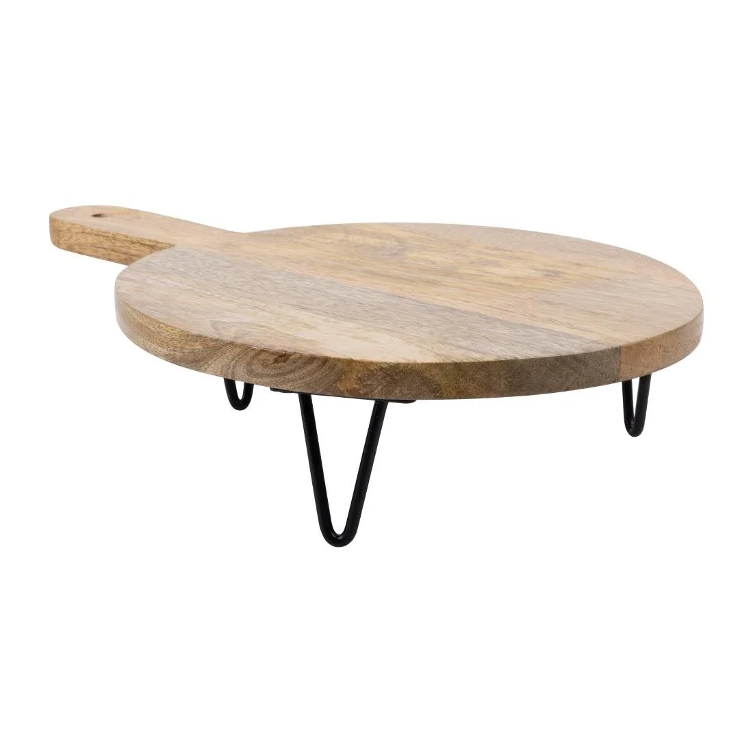 Olympia Round Handled Display Stand Mango Wood with Metal Legs 350x250x80mm - Image 1