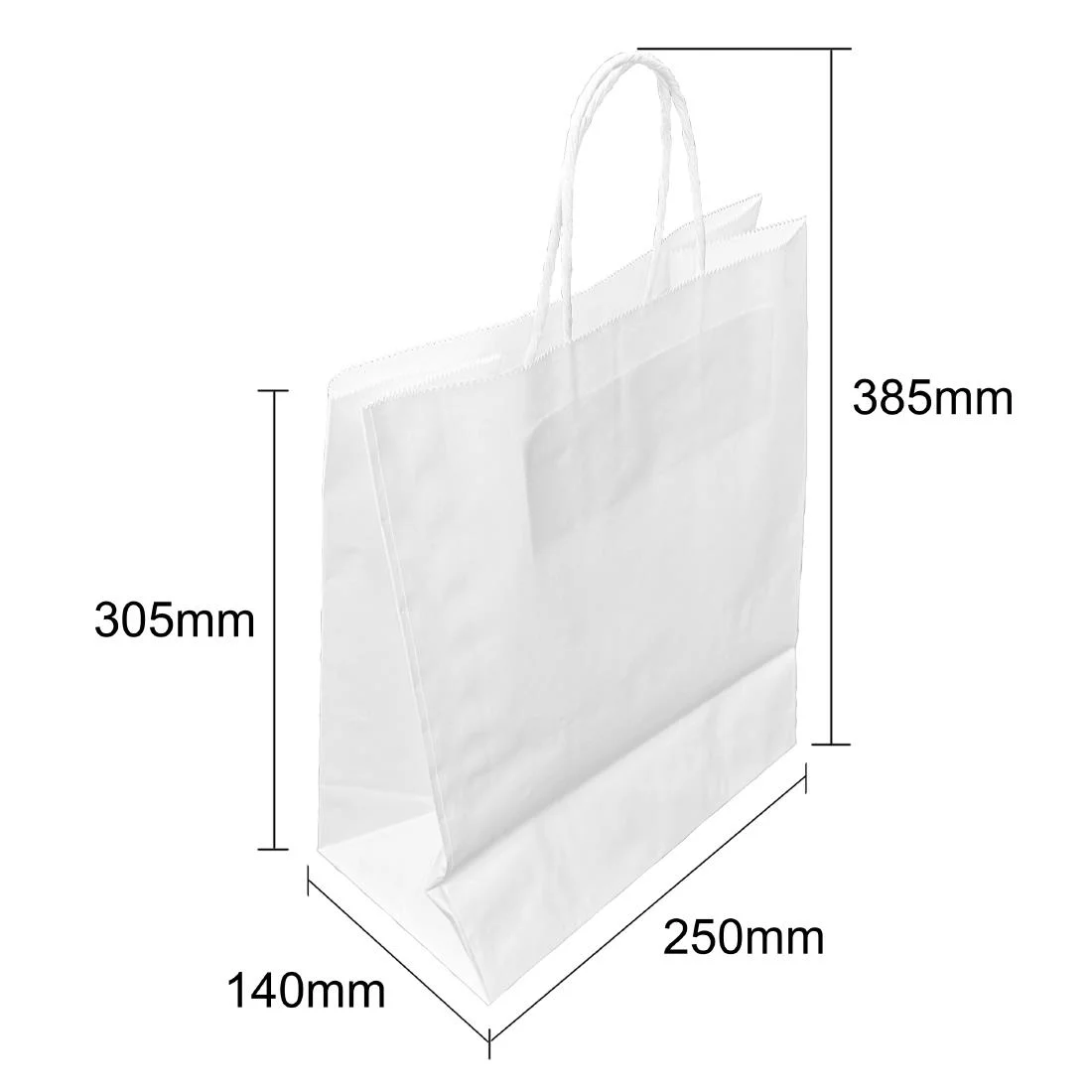 Fiesta Recyclable Twist Handle White Paper Bags Large (250 Pack) - Image 2