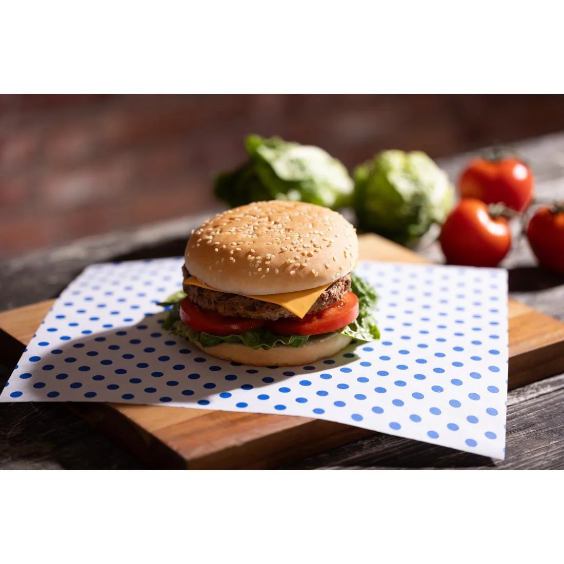 Fiesta Compostable Burger Wraps Blue Dot 250x300mm (200 Pack) - Image 5