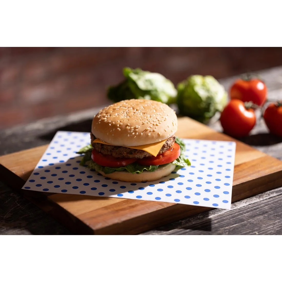 Fiesta Compostable Burger Wraps Blue Dot 250x200mm (200 Pack) - Image 6