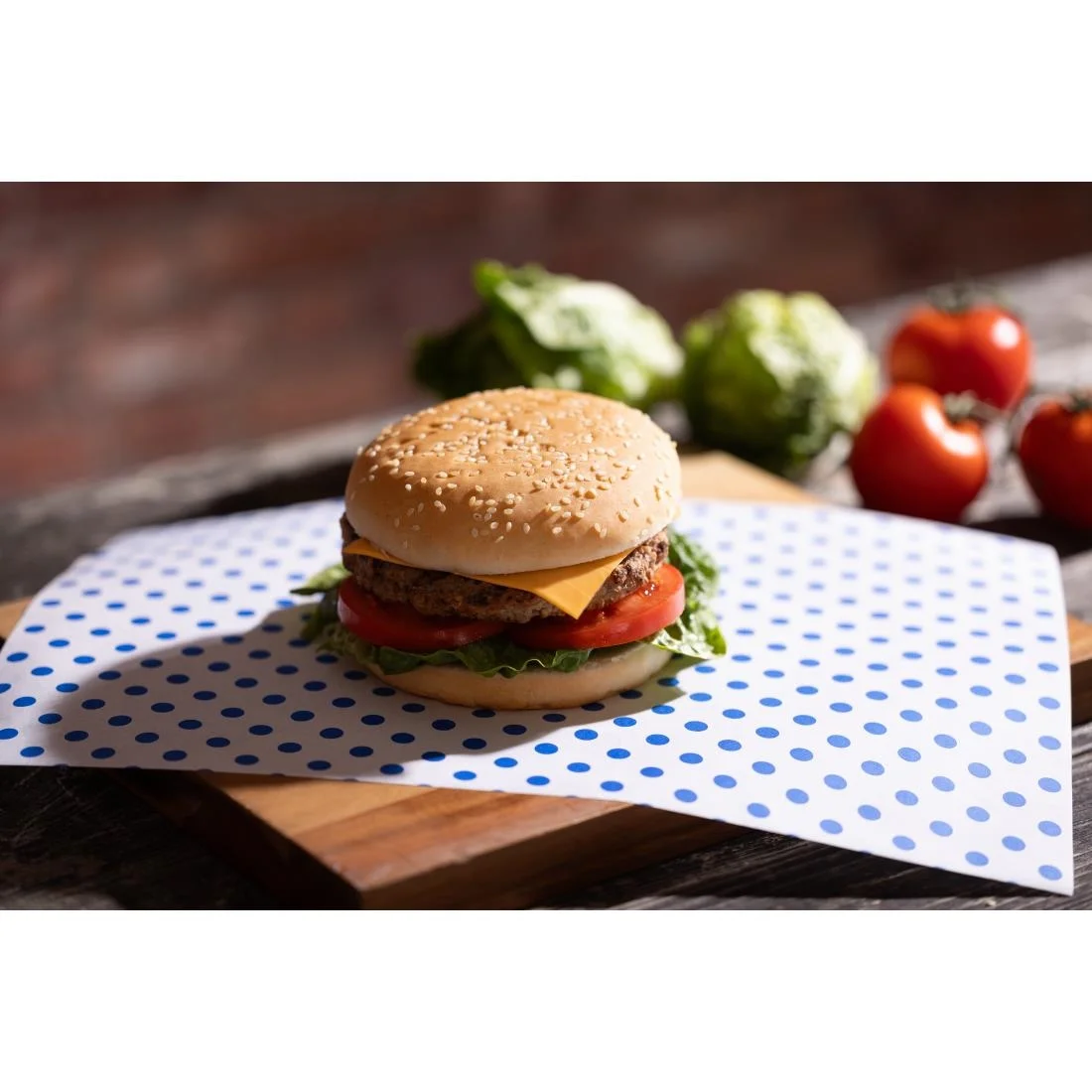 Fiesta Compostable Burger Wraps Blue Dot 250x350mm (200 Pack) - Image 6