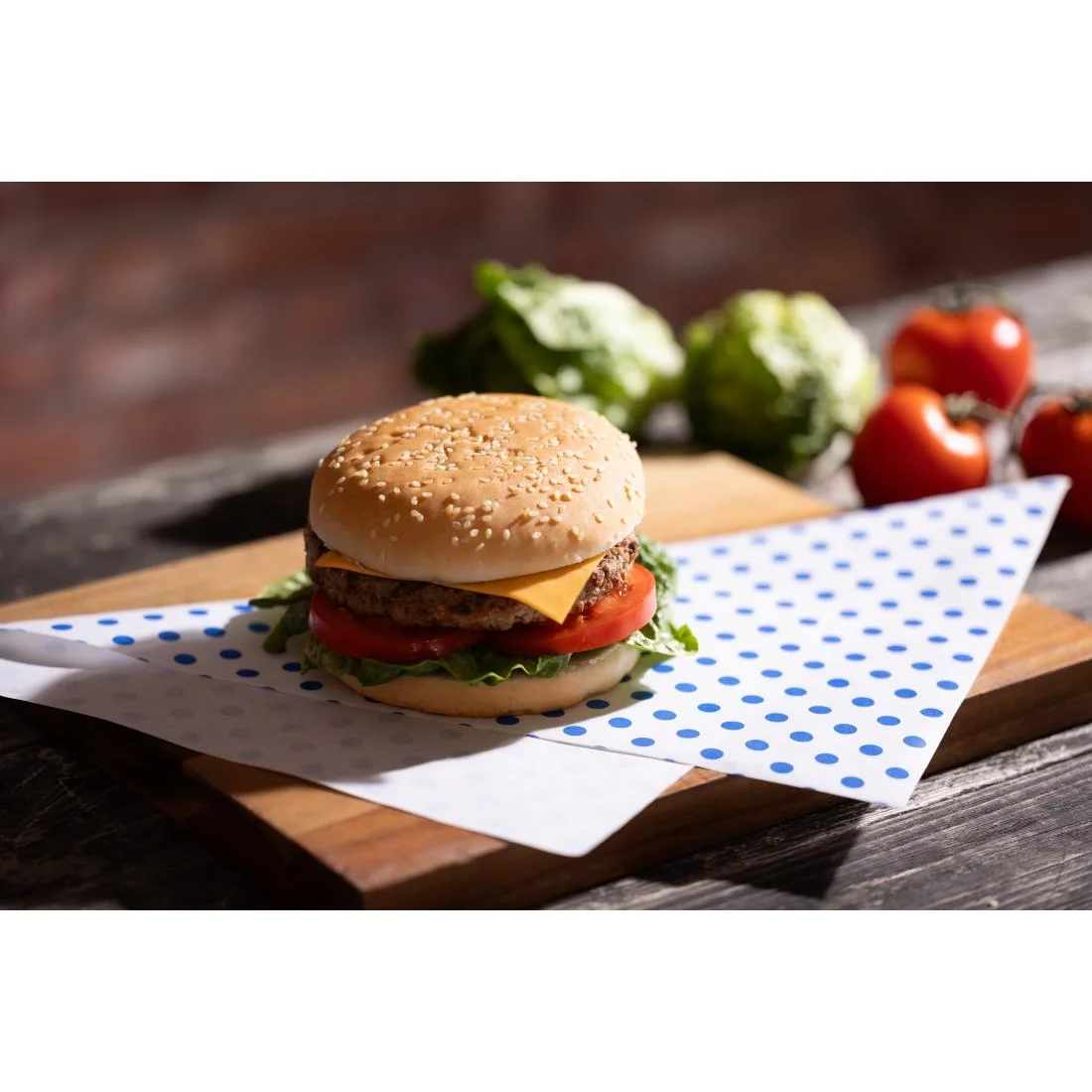 Fiesta Compostable Burger Wraps Blue Dot 250x350mm (200 Pack) - Image 7