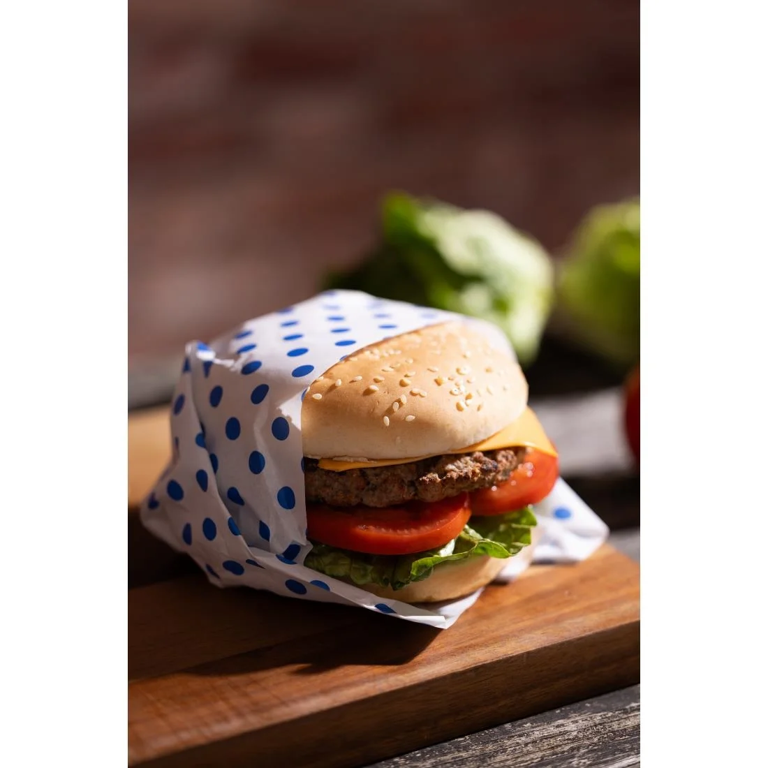 Fiesta Compostable Burger Wraps Blue Dot 250x350mm (200 Pack) - Image 8
