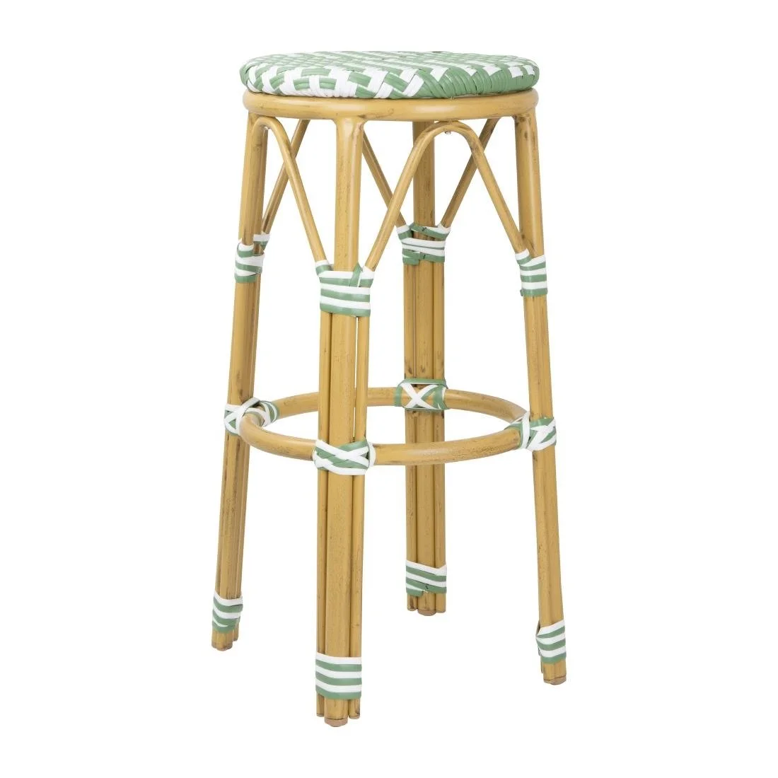 Bolero Parisian Style PE Rattan Bar Stools Light Green (2 Pack) - Image 5