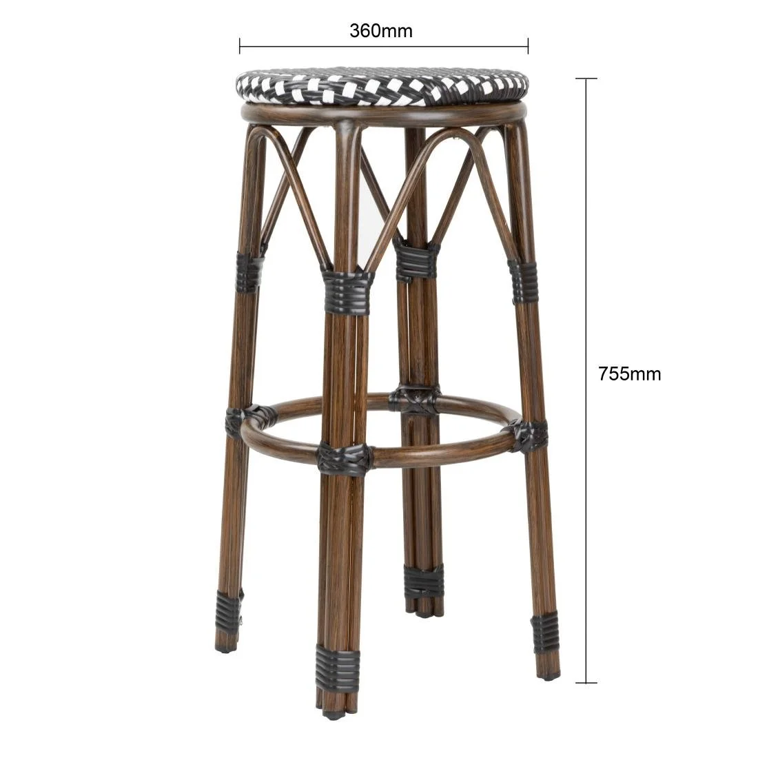 Bolero Parisian Style PE Rattan Bar Stools Black Dot Mix (2 Pack) - Image 2